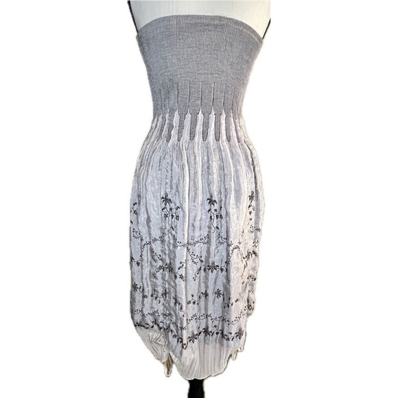 Lapis Strapless Dress Beige & Brown Floral Pattern One Size Fairy Boho Ethereal - Picture 2 of 10